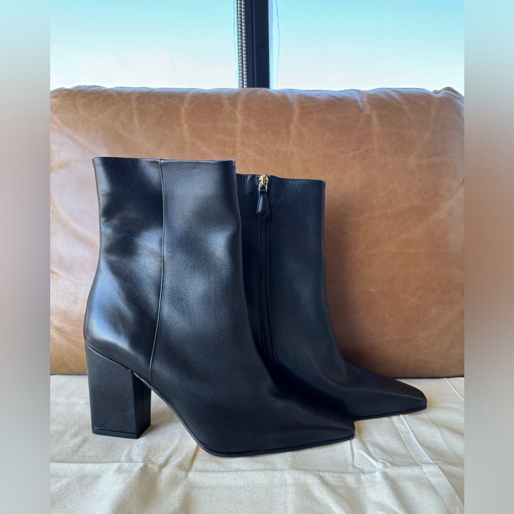 Marion Parke Womens Winnie Black Leather Square Toe Ankle Booties Shoes